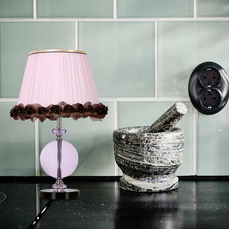 1 Light Round Night Table Lamp Simple Pink Hand-Cut Crystal Nightstand Light for Bedroom