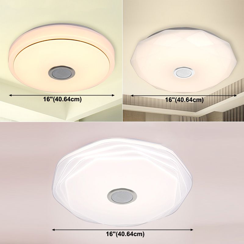 Simple Ceiling Light Fixture Acrylic Bluetooth LED Bedroom Ceiling Flush Mount in White