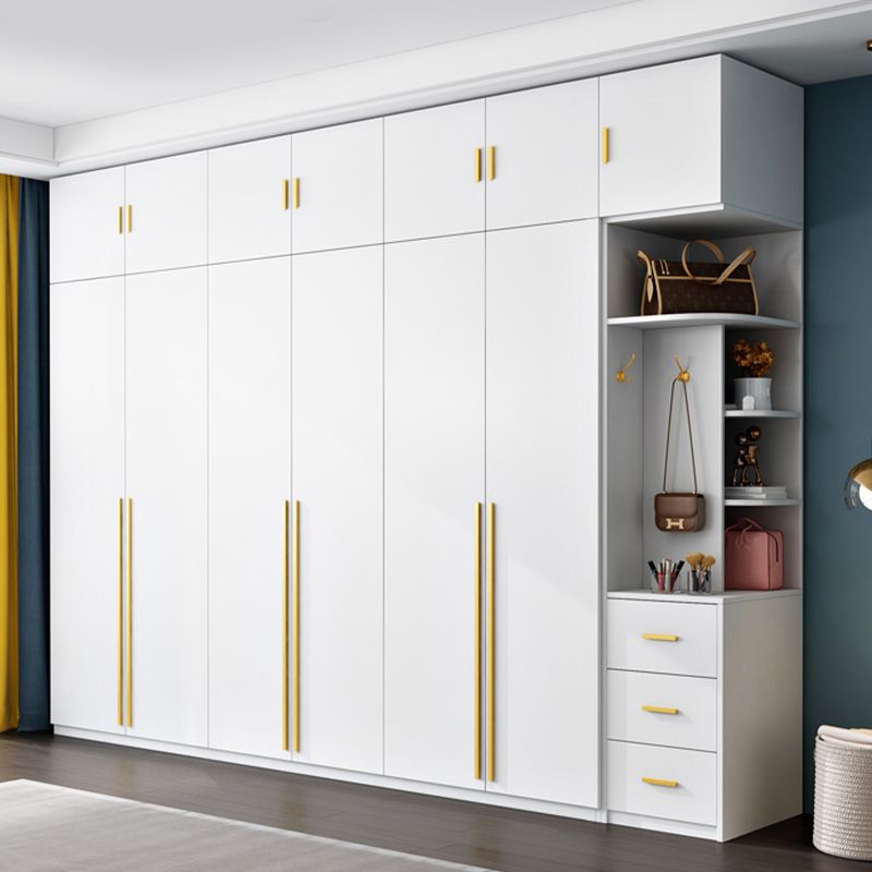 White Engineered Wood Wardrobe Modern Style Cabinet with Drawer