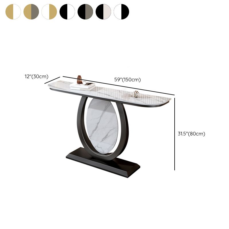 Glam Stone Accent Table Half Moon Console Sofa Table for Hall