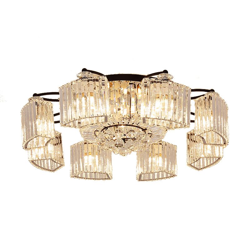 Contemporary Geometric Flush Light Fixture Crystal Flushmount Lighting in Black