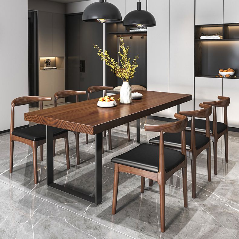 Industrial Rectangle Dining Table Solid Wood Top Dining Table with Double Pedestal Base