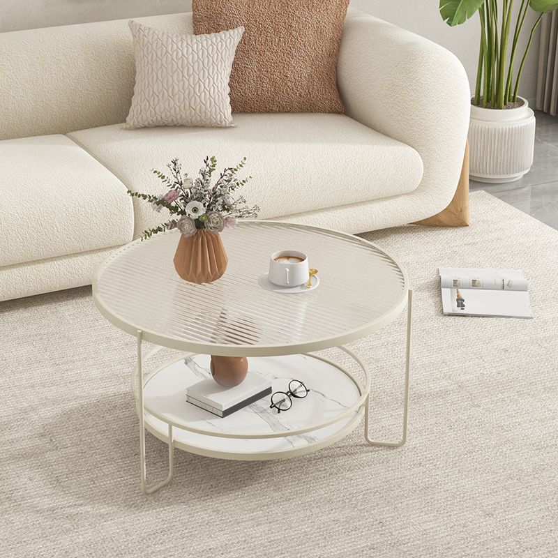 3 Legs Round Cocktail Table Glass Top Coffee Table with Shelf