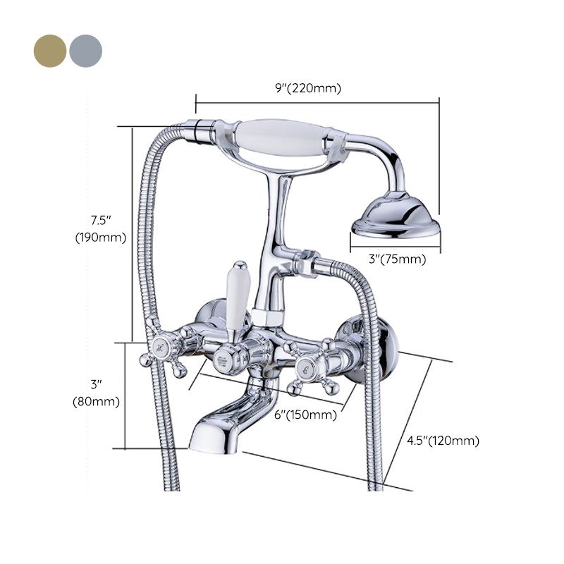 Gold and Silver Claw Foot Tub Faucet Wall Mounted 2-Handle Tub Filler with Handheld Shower