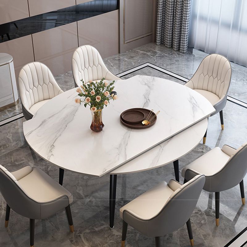 Moderne stijl gesinterde stenen eettafel witte ronde tafel met zwarte poten