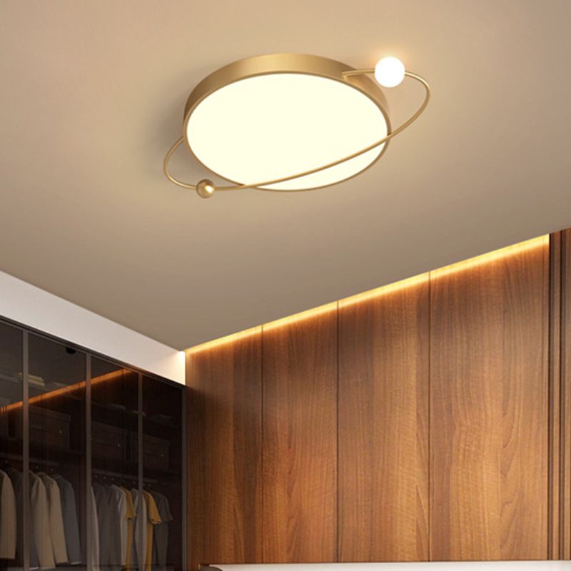 Nordic Metal Flush Mount Light Fixture Saturn Flush Mount Spotlight with White Acrylic Shade for Bedroom