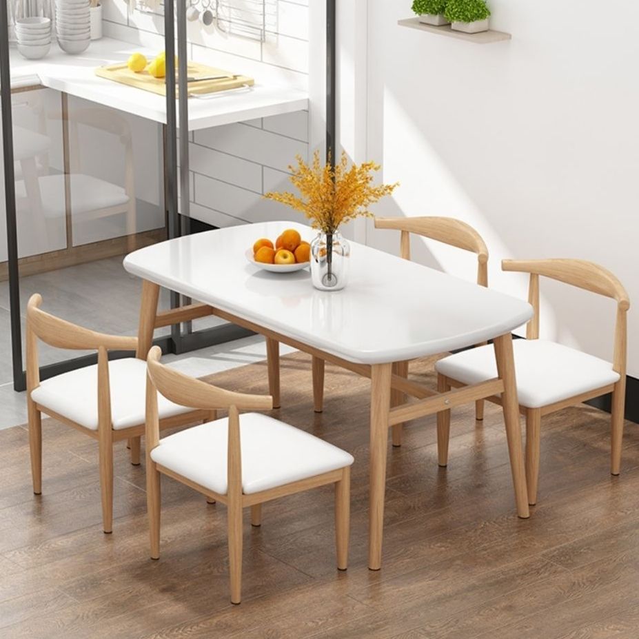 Contemporary Rectangular Wooden Dining Table with Iron Trestle for 2-4 People