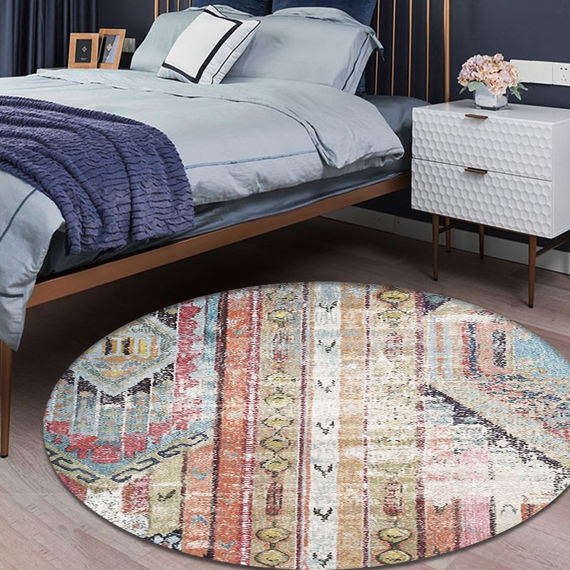 Multicolor Living Room Rug Southwestern Tribal Rhombus Pattern Rug Synthetics Machine Washable Non-Slip Backing Carpet