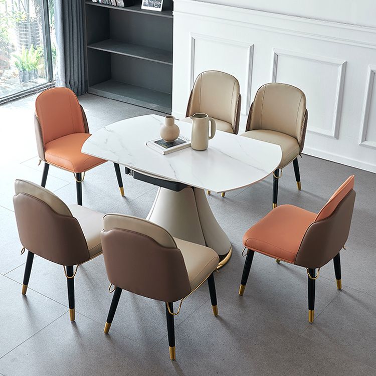 Scandinavian Style Leather Dining Chairs Armless Solid Back Chair for Kitchen