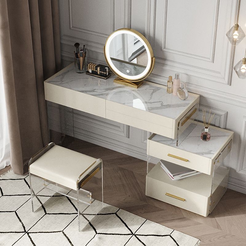 Glam Slate Top Dressing Table Stool Set Solid Wood Makeup Counter