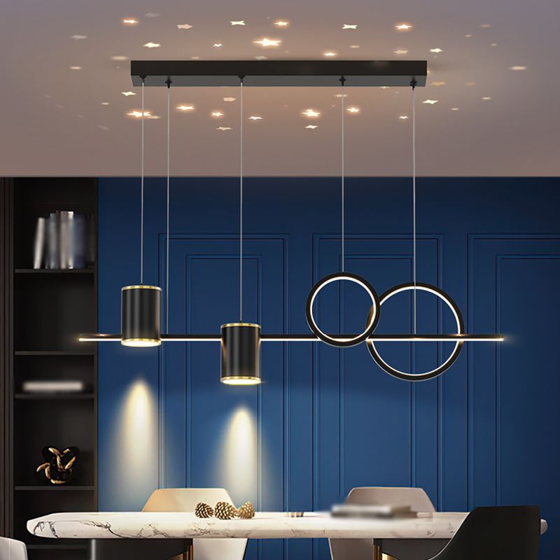 Contemporary Cylinder Island Lighting Metal 5 Light Island Pendant Lights