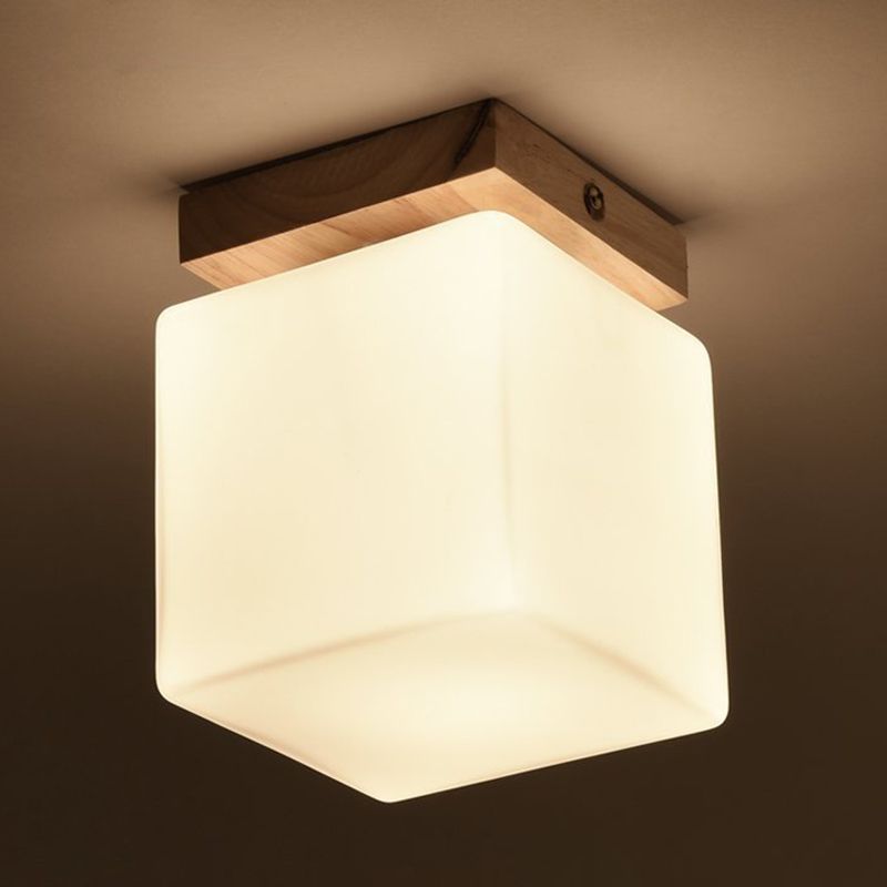 Modern Glass Semi Flush Mount Square Shade Semi Flush for Living Room