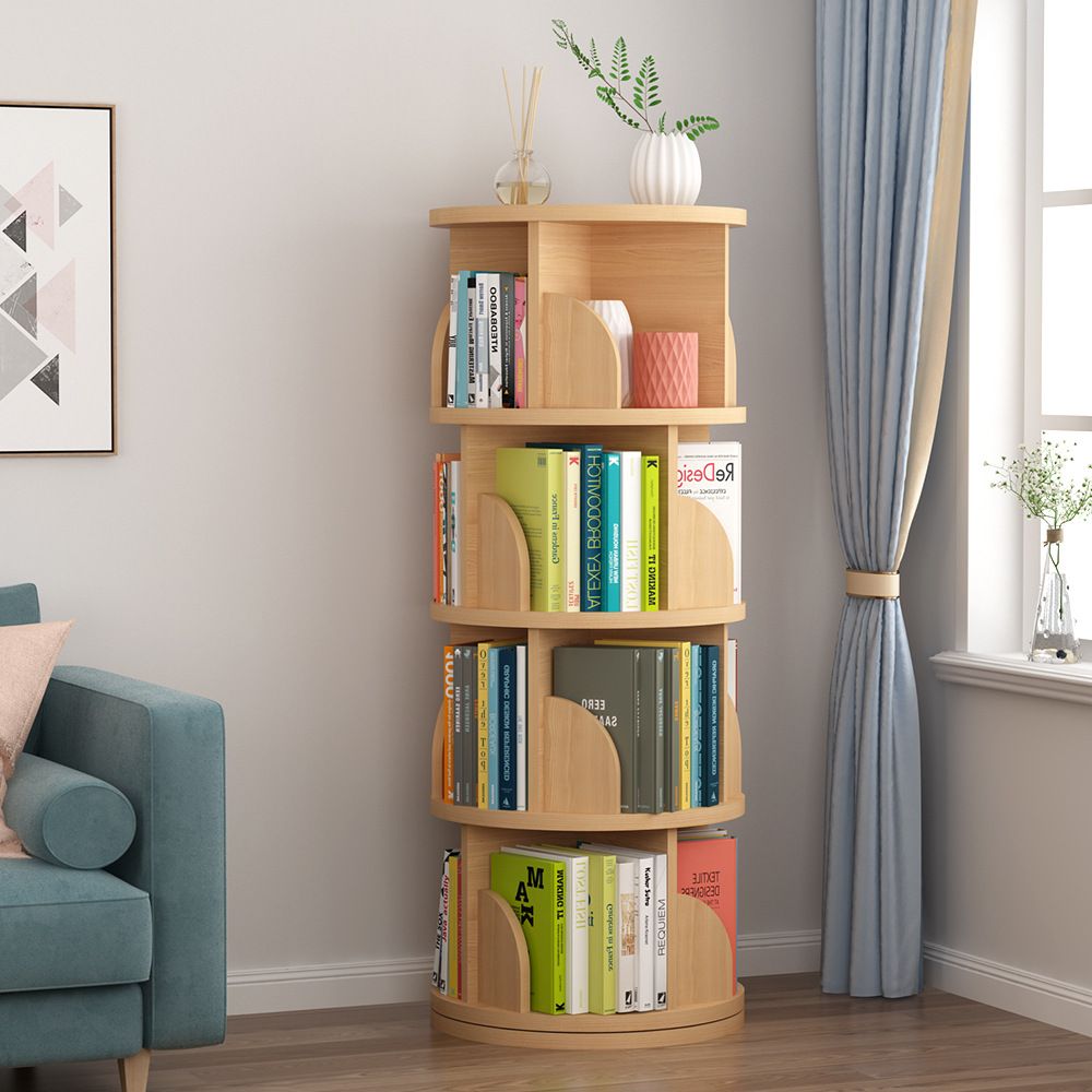 Open Wooden Bookshelf Modern Home Living Room Revolving Bookcase