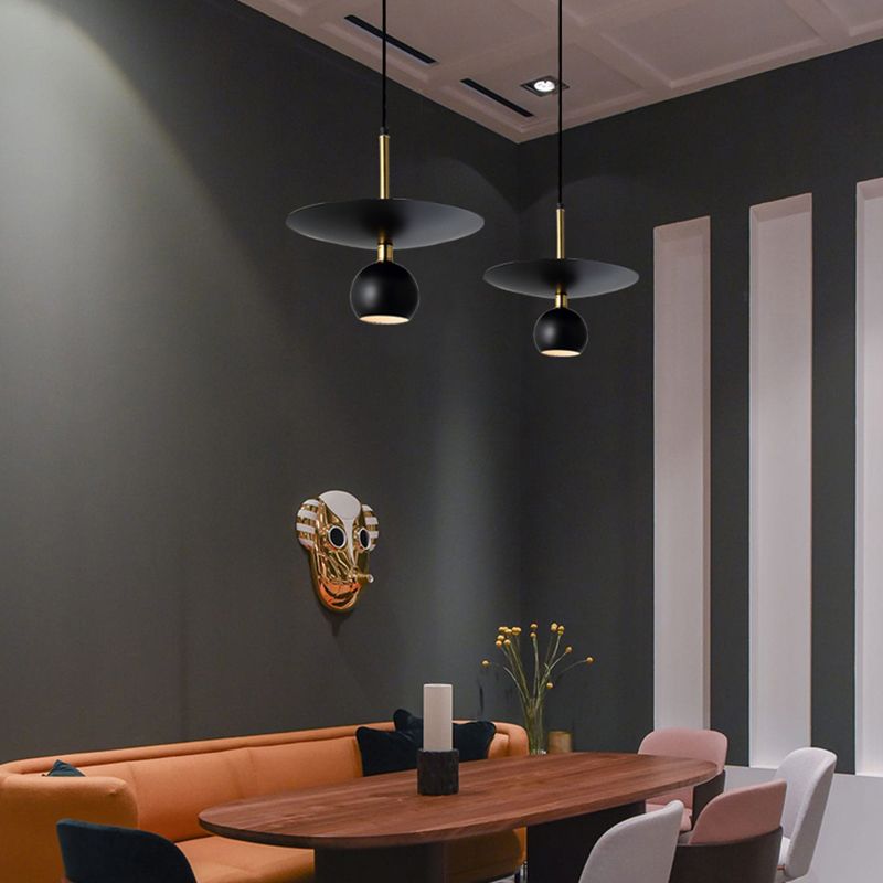 Metal Globe Hanging Light Fixture Minimalist 1 Light Black Suspension Lamp for Dining Room