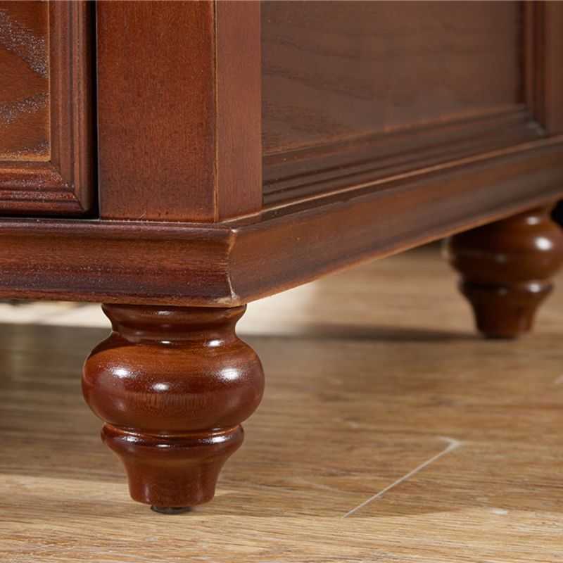 23.6" Tall Square Wood Top Side Table Brown 4 Legs End Table with Storage