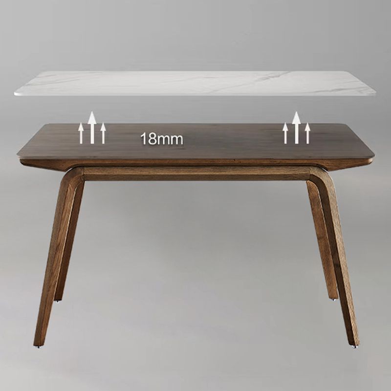 Modern Rectangle Dining Table Sintered Stone Table with Wooden Legs