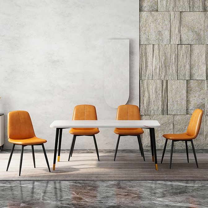 Silla lateral de comedor de metal contemporáneo, silla individual con respaldo sólido sin brazos