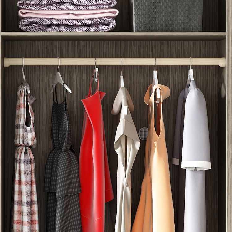 Brown Glass Door Storage Cabinet Contemporary Sliding Door Wardrobe for Home