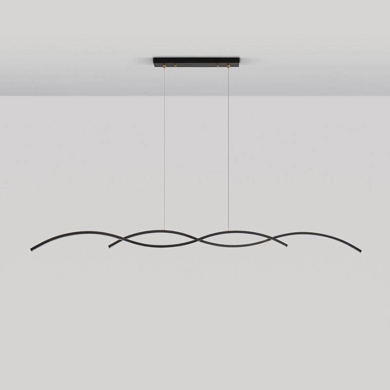 Minimalism LED Island Light Fixture Waves Copper Hanging Lamp for Dining Room