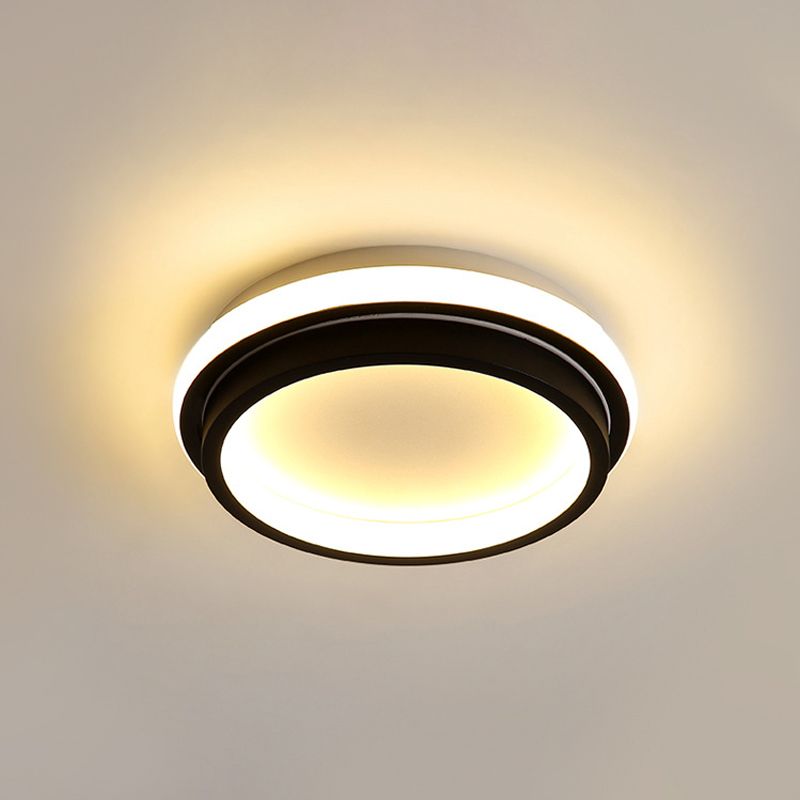 LED Foyer Flush Mount Ceiling Light Simple Style Black Flush Lamp with Square/Round Metal Shade in White/Warm/3 Color Light