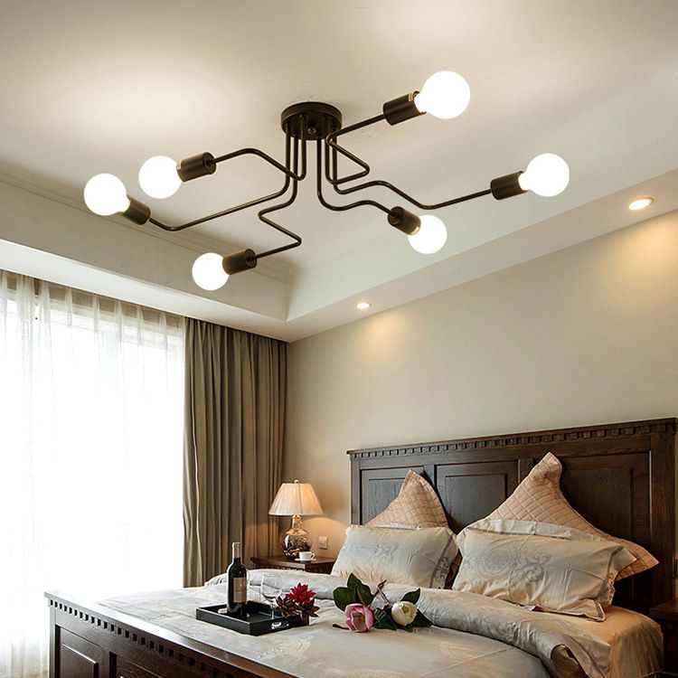 Black Radial Semi Flush Mount in Industrial Creative Style Lacquered Iron Ceiling Fixture