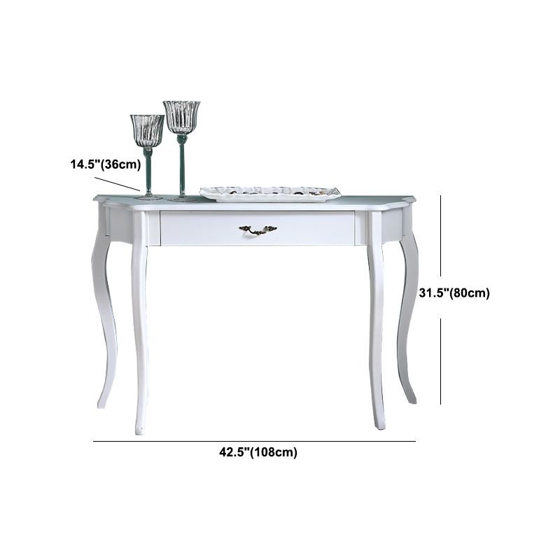 Victorian White Wooden Console Sofa Table Free Form End Table for Hall