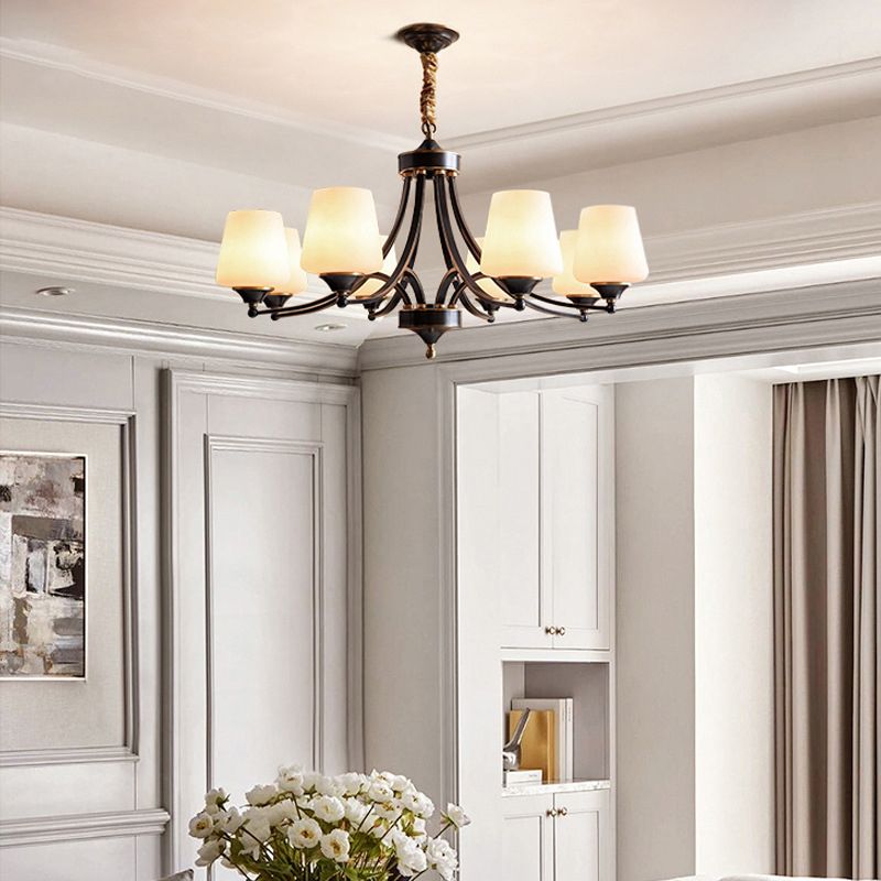 Bronze Pendant Light in Traditional Vintage Style Copper Sputnik Chandelier with Frosted Glass Shade