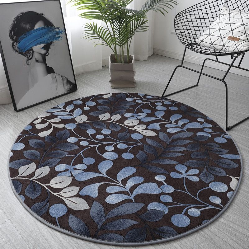 Round Color Mixed Tropical Indoor Rug Polyester Leaves Print Rug Non-Slip Backing Indoor Rug for Living Room