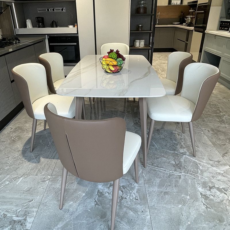 Modern Sintered Stone Dining Table White 4 Legs Rectangular Dining Furniture Metal Base