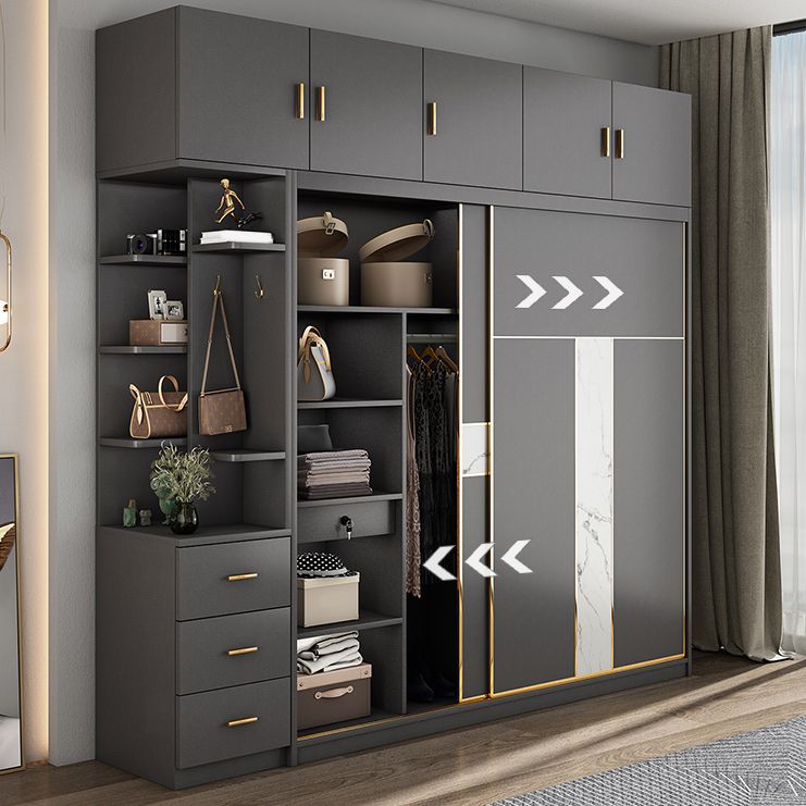 Contemporary Style Wardrobe Armoire Grey Engineered Wood Wardrobe