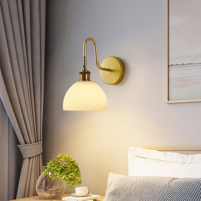 1 - Light Wall Sconce in Gold Iron Wall Barn Light with Glass Dome Shade