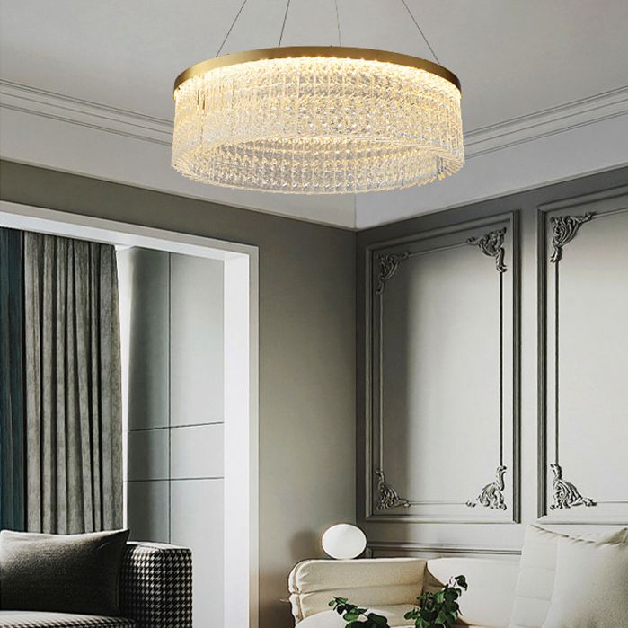 Minimalistic Chandelier Gold Geometric Shaped LED Hanging Island Light with Crystal Shade