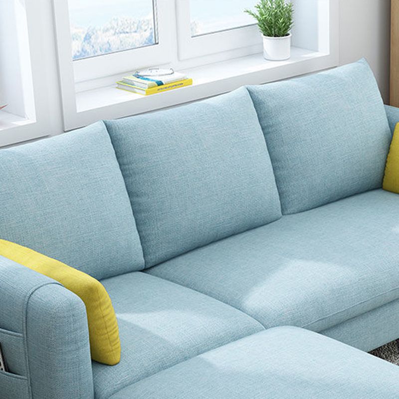 Scandinavian Faux Leather Removable Cushions Square Arm Sectional with Slipcover