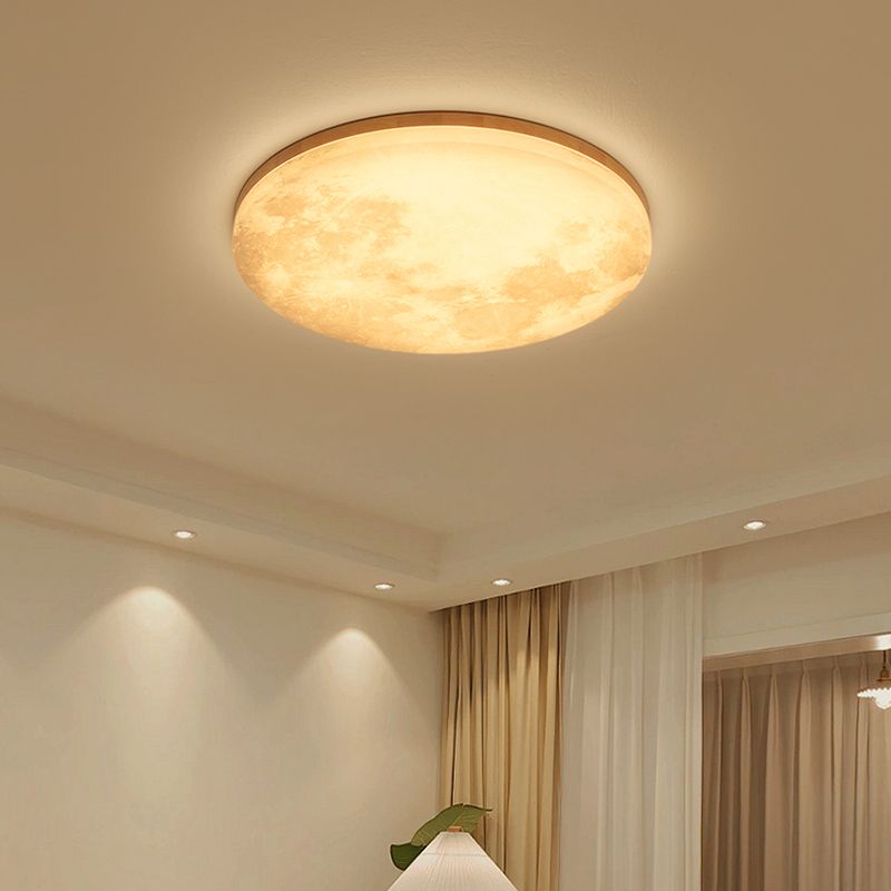 Modernism Circle Flush Mount Ceiling Light Fixture with Wood for Bedroom