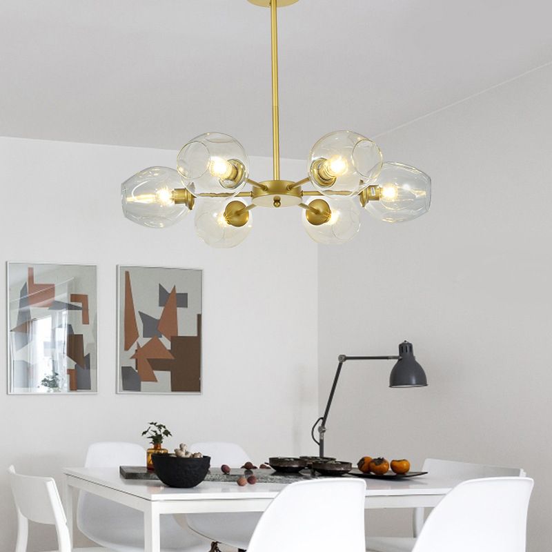 Modern Creative Indoor Pendant Light Wrought Iron Sputnik Hanging Lamp with Glass Shade