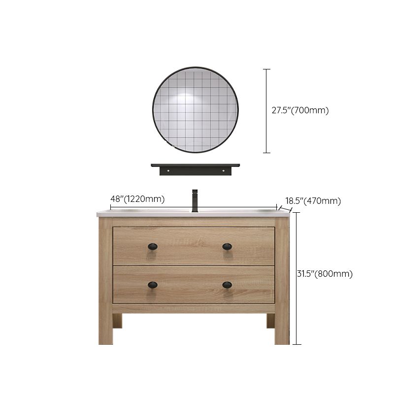 Wood Frame Vanity Mirror Freestanding Single Sink Scratch Resistant Vanity with Drawers