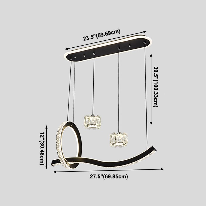 Luminaires d'éclairage de l'île géométrique Lumière de lustre en cristal contemporain en noir