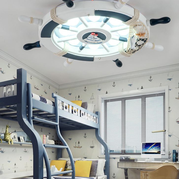 Salle des enfants Plafond Fixation de la lumière Creative Boy Bedroom Study Cartoon Pirate Ship Rudder Mediterranean Style LED LED