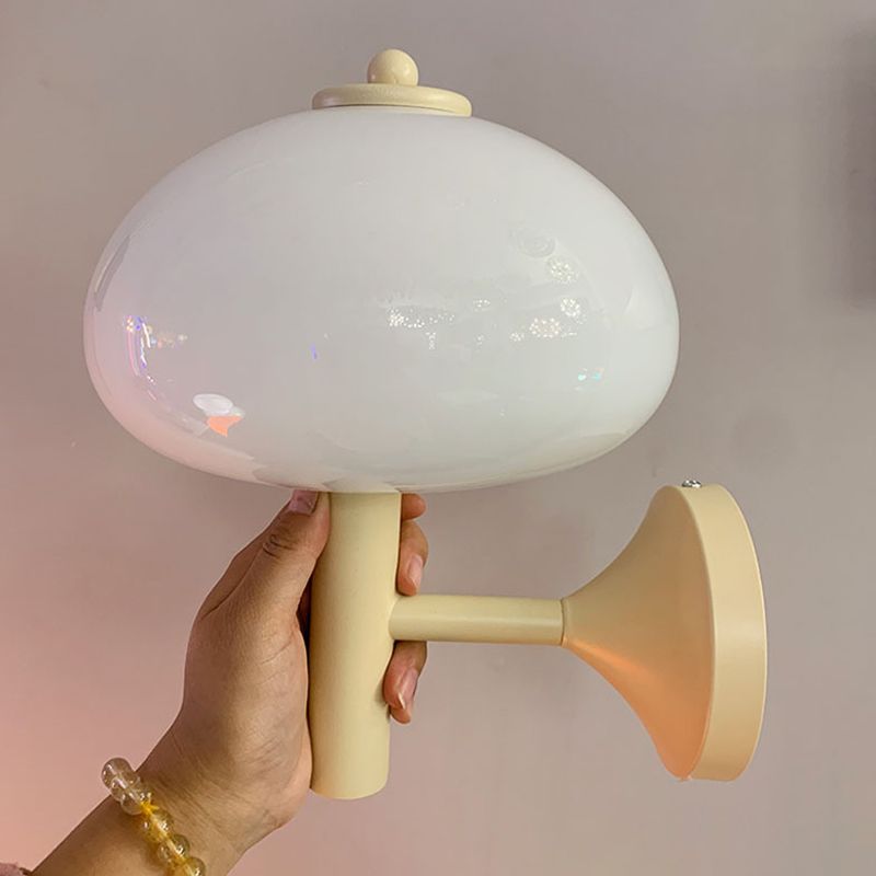 Modern Metal Wall Sconce Mushroom Shape Wall Light with Glass Shade for Living Room