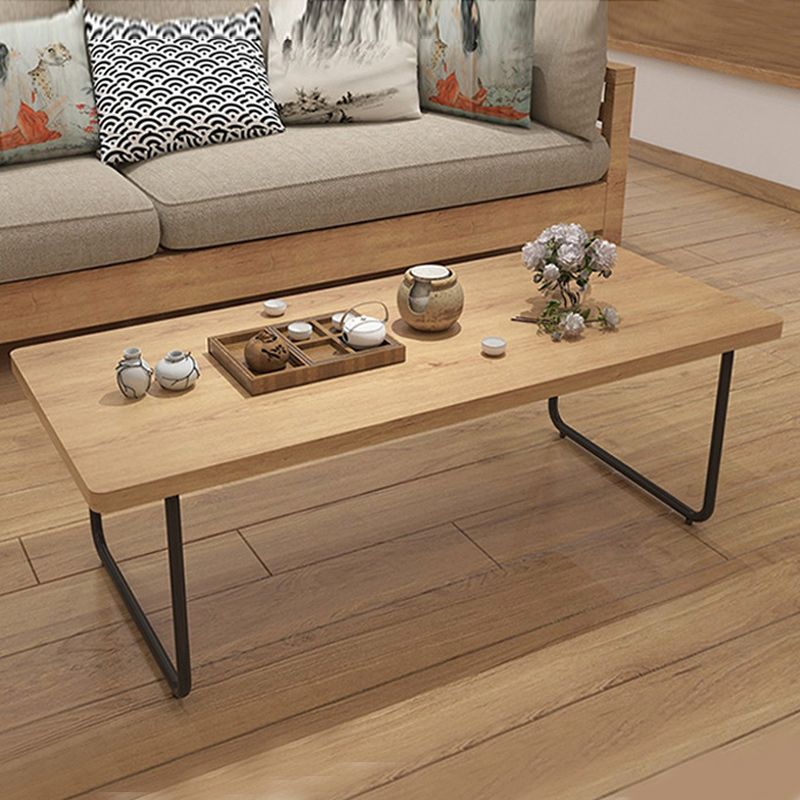 Scandinavian Rectangle Cocktail Table with Pine Wood Top and Iron Sled Base
