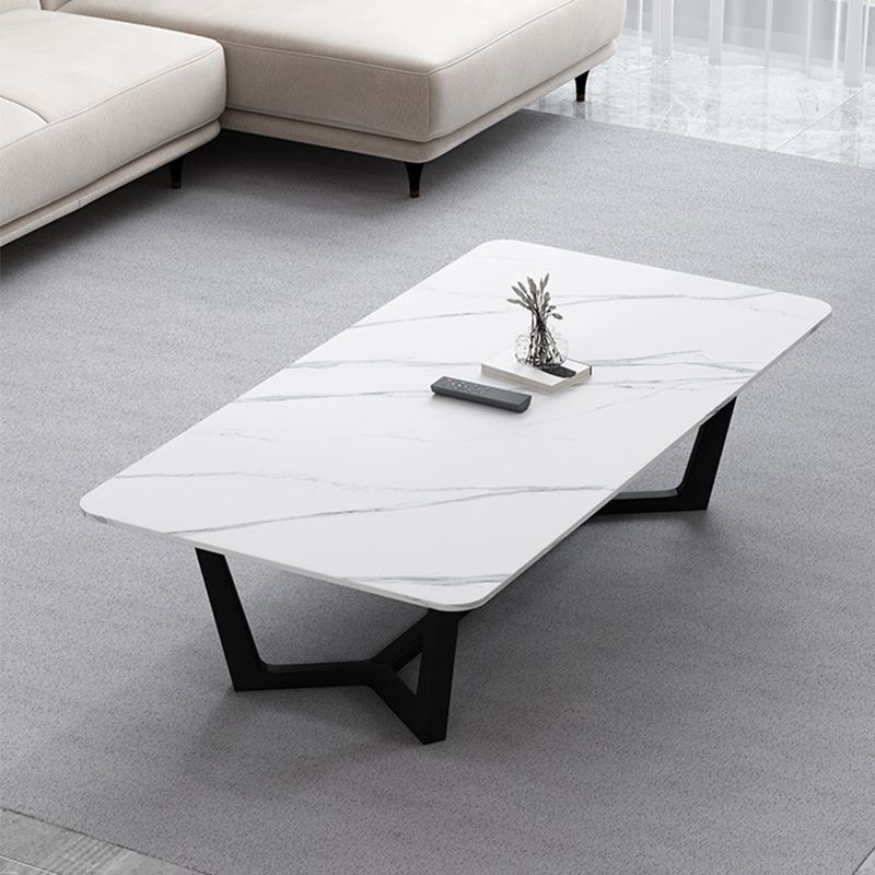 16.5" H Glam Rectangle Slate Coffee Table Metal Trestle Cocktail Table