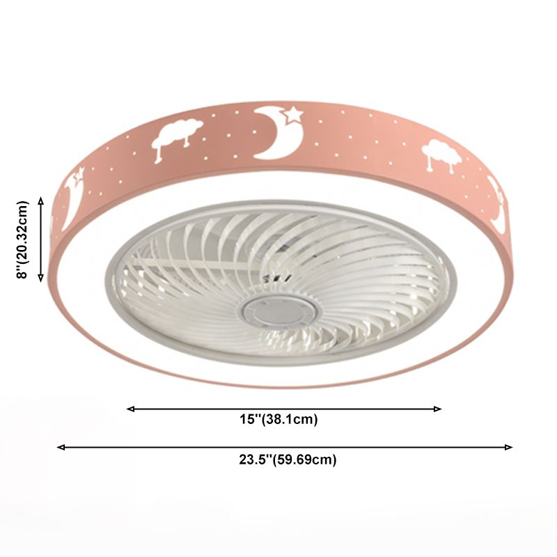 Lámpara de ventilador en forma de tambor rosa caricatura led metal semi flush luz para habitación infantil