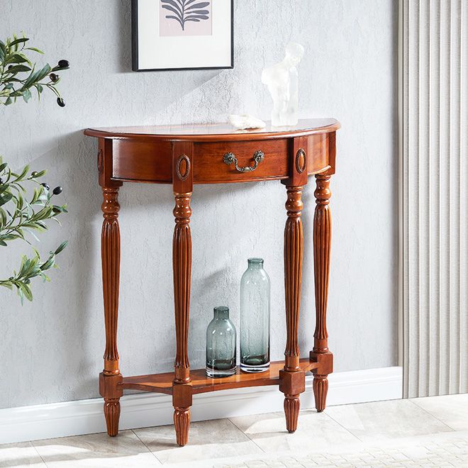 Victorian Brown End Table Half Moon Sofa Console Table for Hall