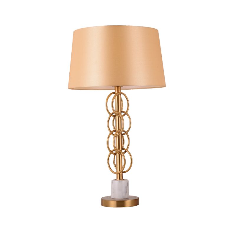 Lampada da tavolo a botte gialla Lampada da comodino moderna in tessuto a 1 lampadina con base circolare in metallo