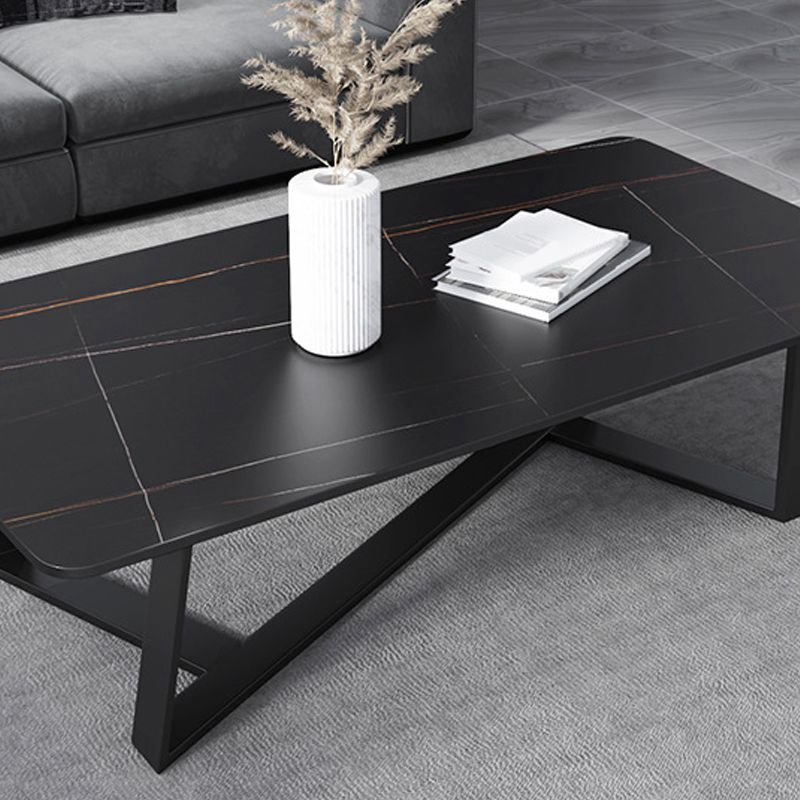 X-Base Coffee Cocktail Table Rectangle Coffee Table with Marble Top