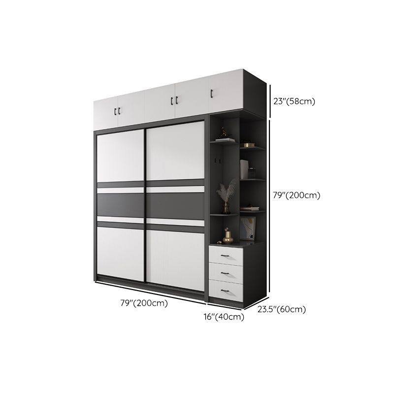 Contemporary Grey and White Storage Cabinet Bedroom Cabinet with Sliding Doors
