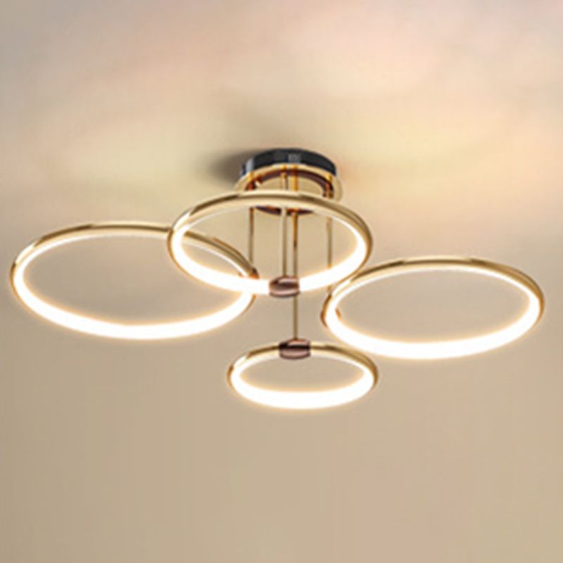 Metal Ring-Shaped Suspended Lighting Fixture Modern LED Pendant Light Kit in Gold