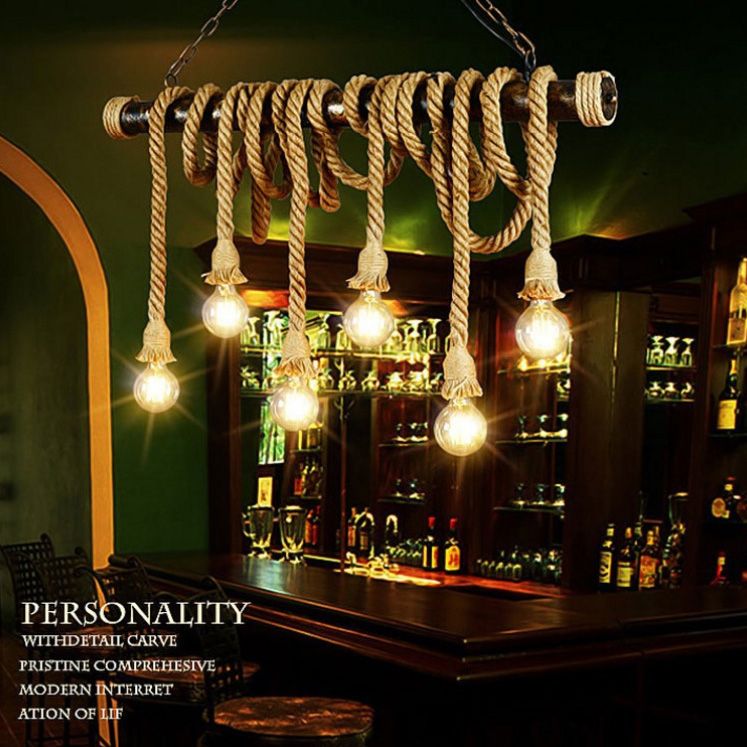 Exposed Bulb Island Lighting Fixtures Rope Retro Industrial Style Island Lighting Ideas for Restaurant