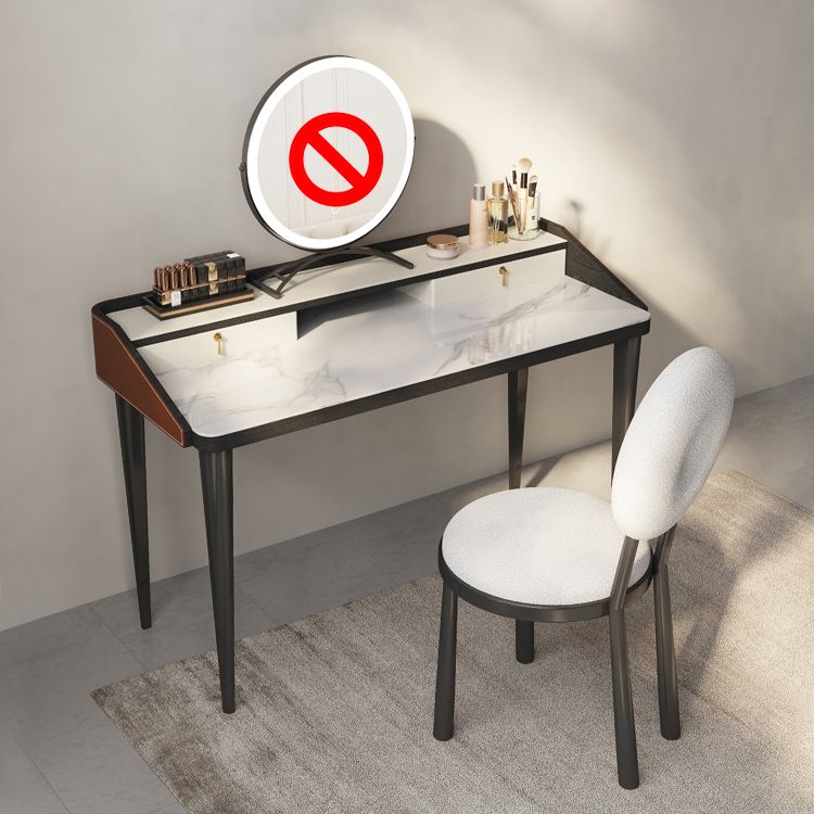 Stone Top Double Drawers Straight Feet Dresser Black Vanity Desk