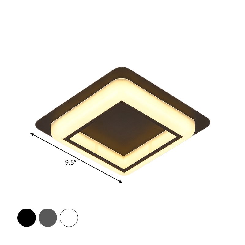 Square Ceiling Flush Mount Contemporary Acrylic Bedroom LED Flush Light Fixture in White/Black/Grey